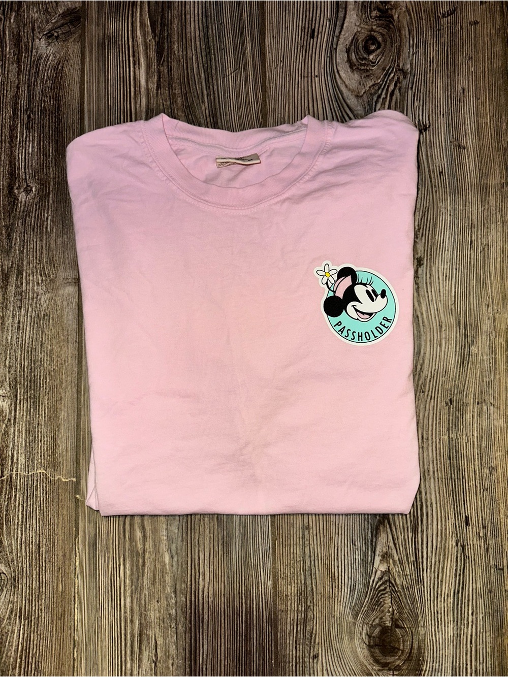 Comfort Colors Pink Minnie Mouse Passholder Tee Womens Cotton Size Medium